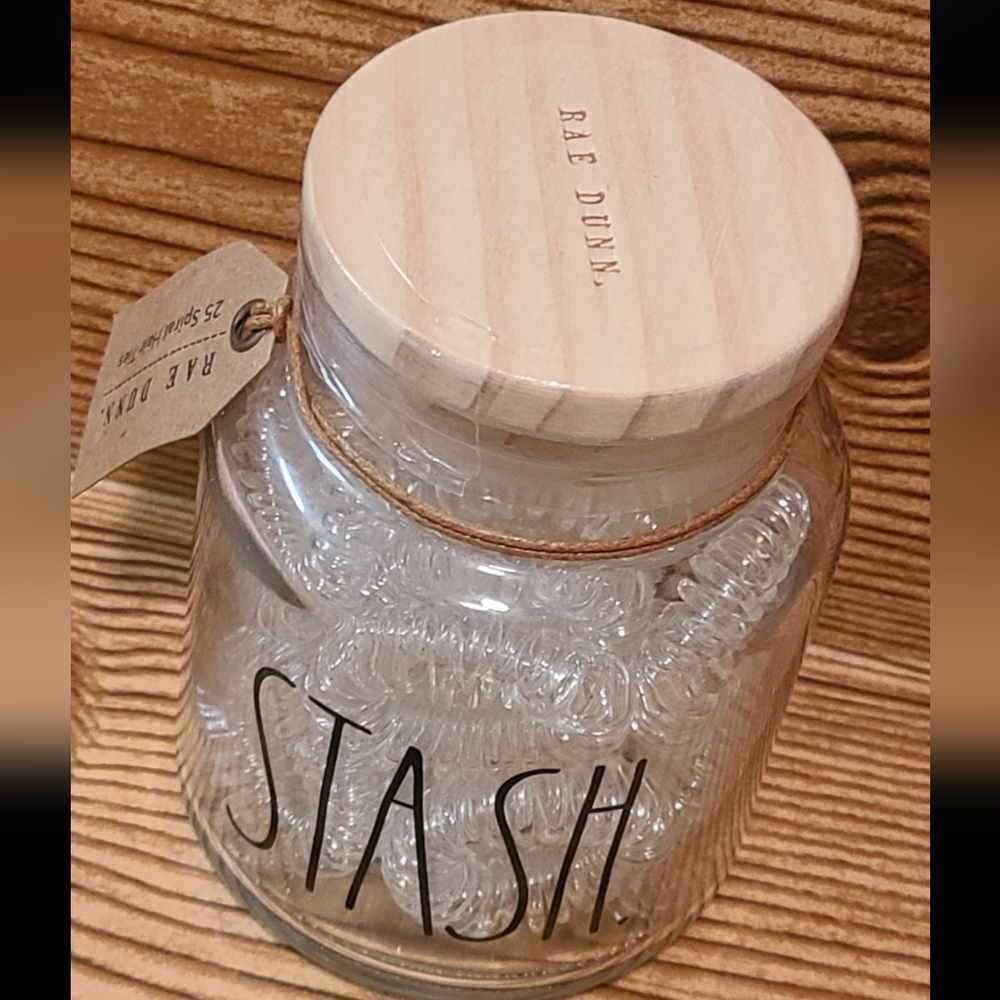 Rae Dunn Stash Glass Jar with Hair Ties - Picture 2 of 3